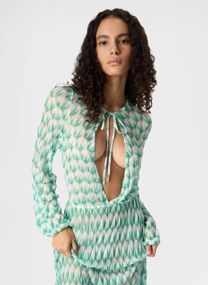 missoni green dress Sleeveless Long in Green, White, & Blue A space Long Floral Lace Dress With