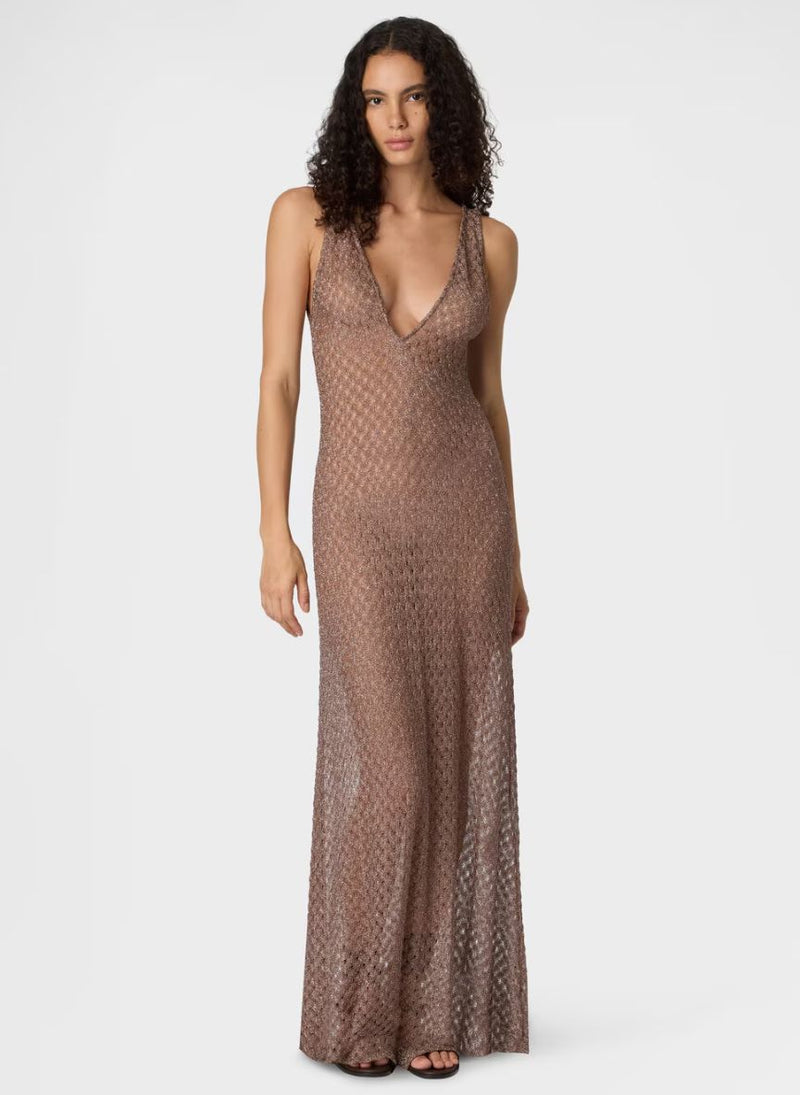 Spiderweb-patterned Lamé Viscose Dress with a V-Neckline – APOELLA