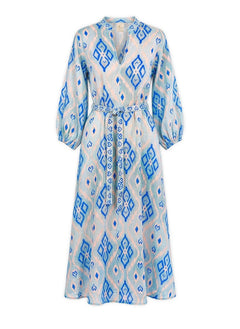 Dresses Nimo With Love Marigold Long Sleeve Maxi Dress Blue Ikat Apoella