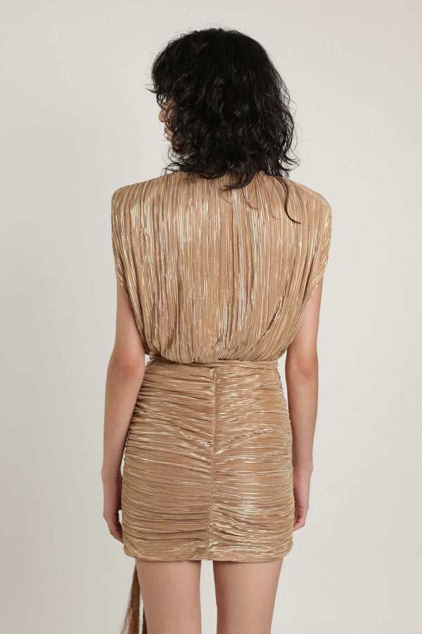 Dresses Sabina Musayev Blake Sleeveless Mini Dress W. V-neckline Pecan Gold Metallic Apoella