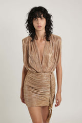 Dresses Sabina Musayev Blake Sleeveless Mini Dress W. V-neckline Pecan Gold Metallic Apoella