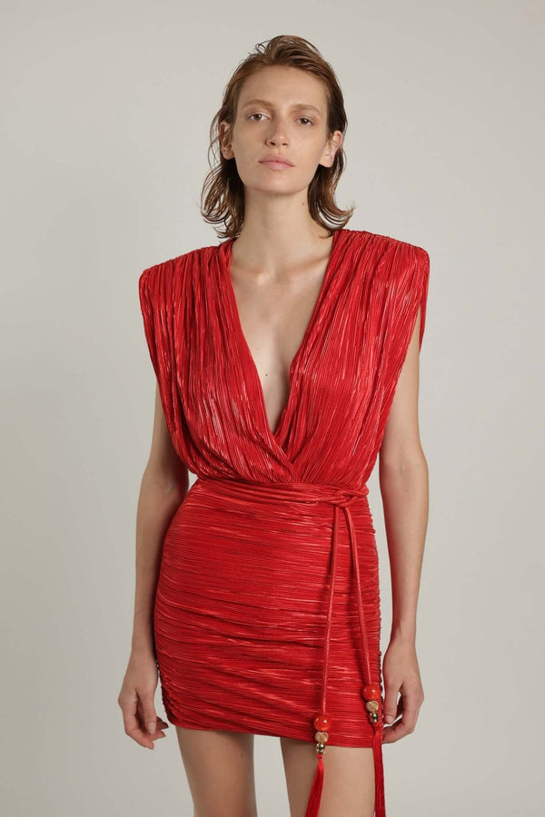 Dresses Sabina Musayev Blake Sleeveless Mini Dress W. V-neckline Radiant Red Metallic Apoella