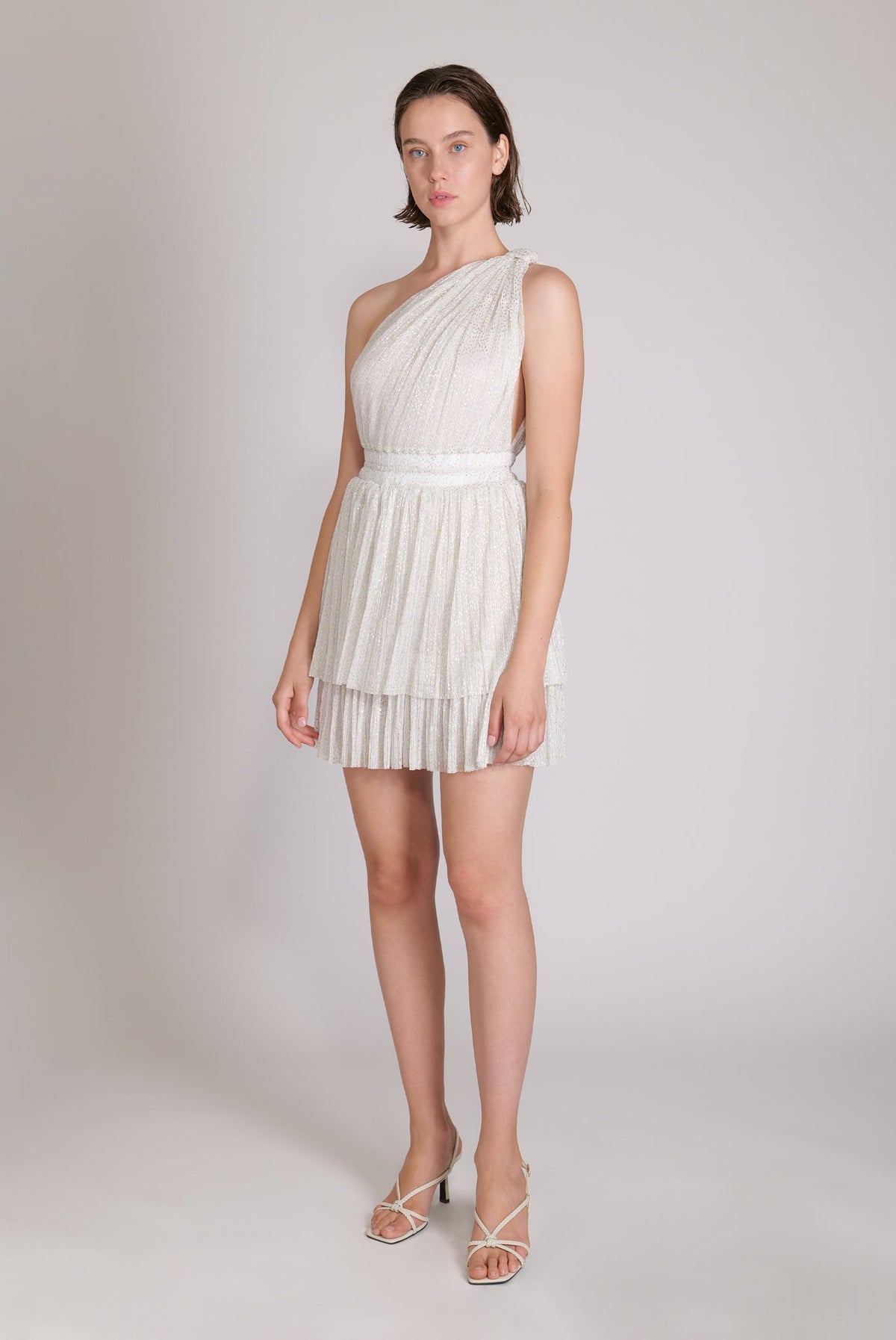 Chicago One Shoulder Short Dress White Sequin - Sabina