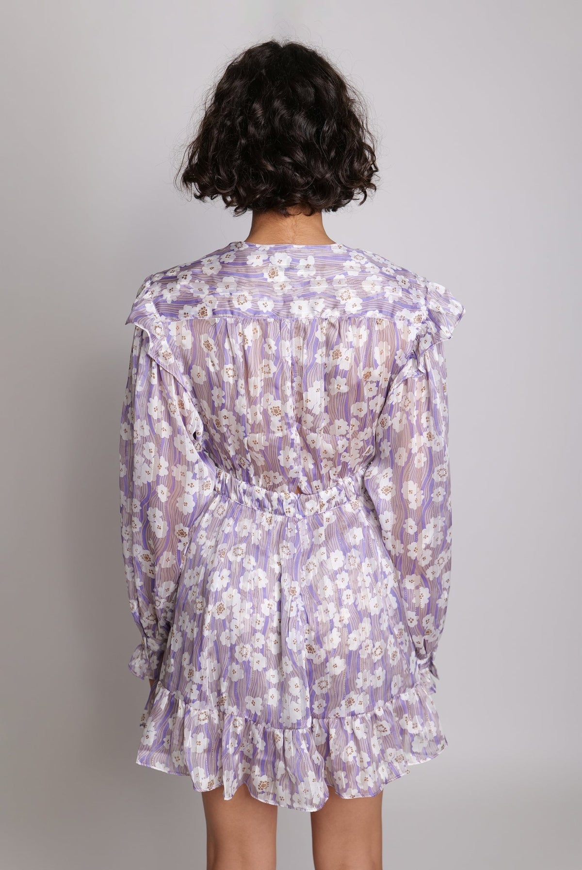 Evan Long Sleeve Short Dress Lilac Floral Shiny - Sabina
