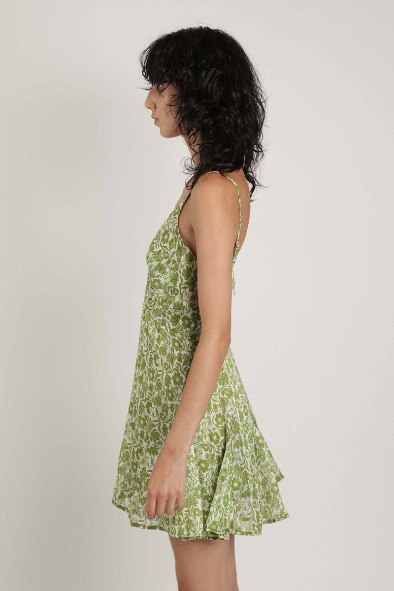 Dresses Sabina Musayev Frissia Mini Dress W. Front Cut Out Green Print Floral Apoella