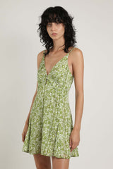 Dresses Sabina Musayev Frissia Mini Dress W. Front Cut Out Green Print Floral Apoella