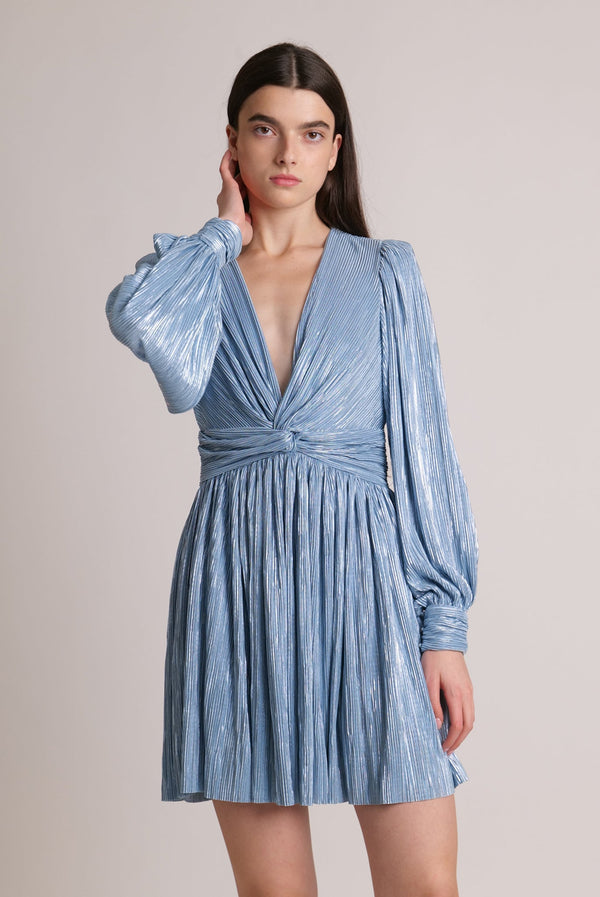 Dresses Sabina Musayev Golda Longsleeve Pleated Short Dress With Twist Apoella