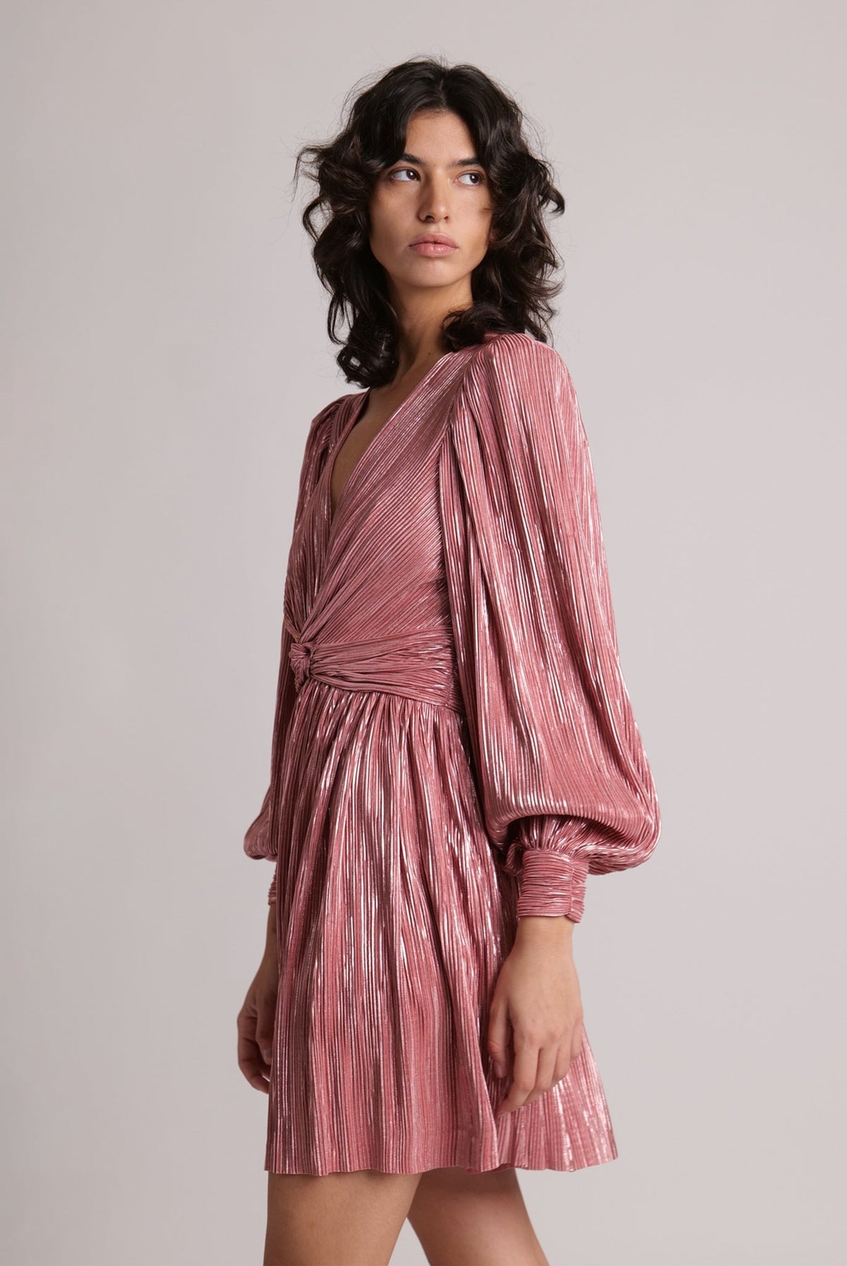 Golda Longsleeve Pleated Short Dress With Twist Antique Rose- Sabina  Musayev | Apoella