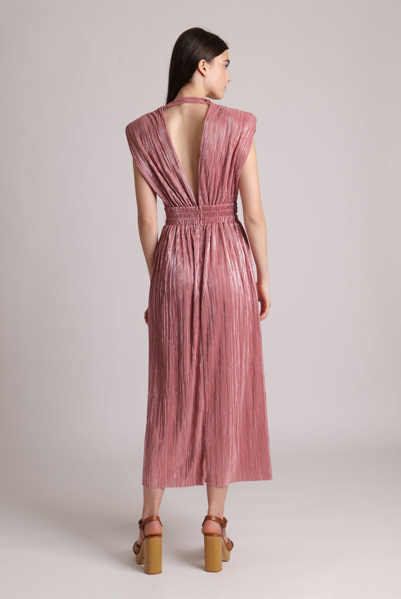 Dresses Sabina Musayev Harvey Pleated V-neck Long Dress Antique Rose / S Apoella