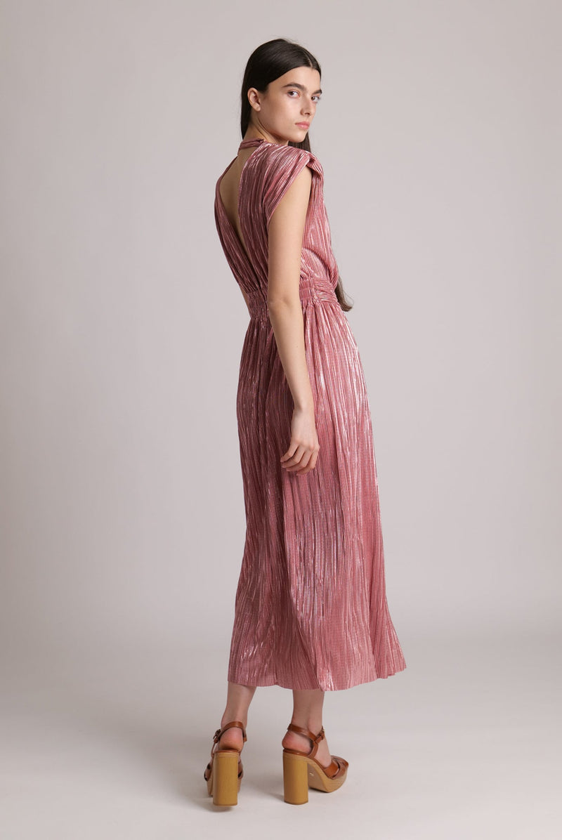 Dresses Sabina Musayev Harvey Pleated V-neck Long Dress Antique Rose / S Apoella
