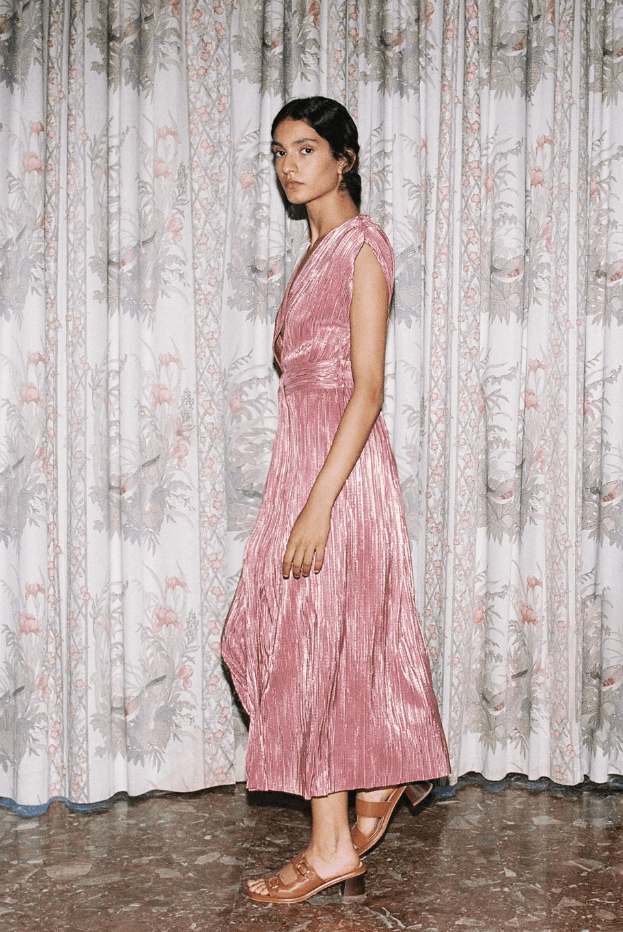 Dresses Sabina Musayev Harvey Pleated V-neck Long Dress Antique Rose / S Apoella
