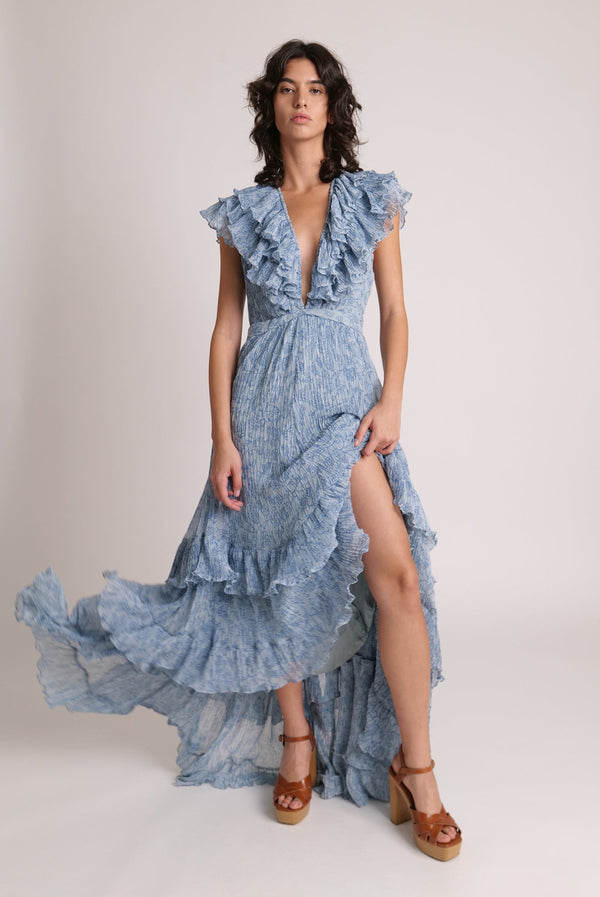 Dresses Sabina Musayev Infinity Ruffled V-neck Long Dress Aqua / M Apoella