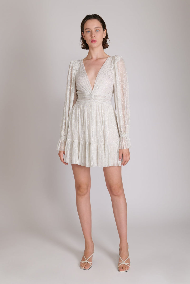 Dresses Sabina Musayev Mars Long Sleeve Short Dress S / White Sequin Apoella