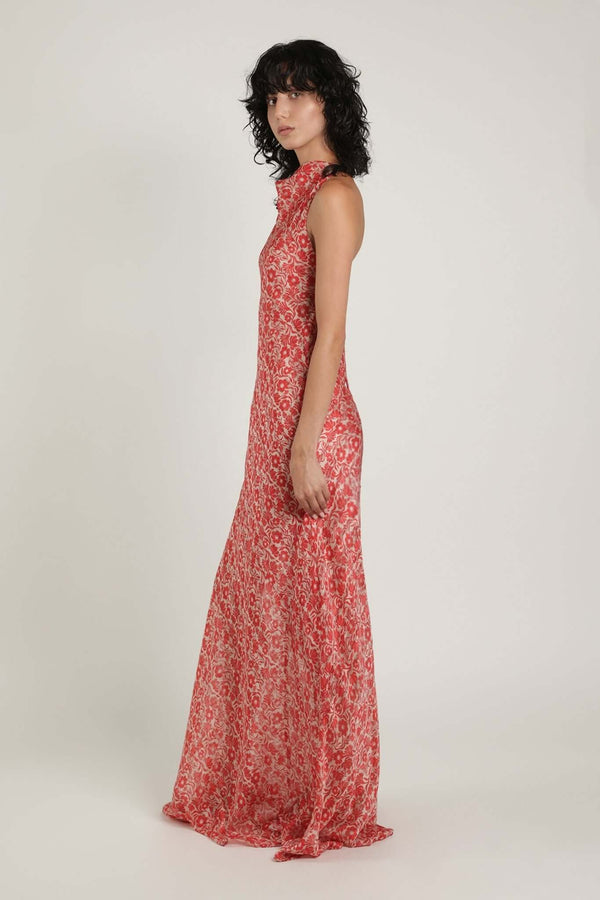 Dresses Sabina Musayev Marwa Halter Neck Maxi Dress W. Open Back Red Print Floral Apoella