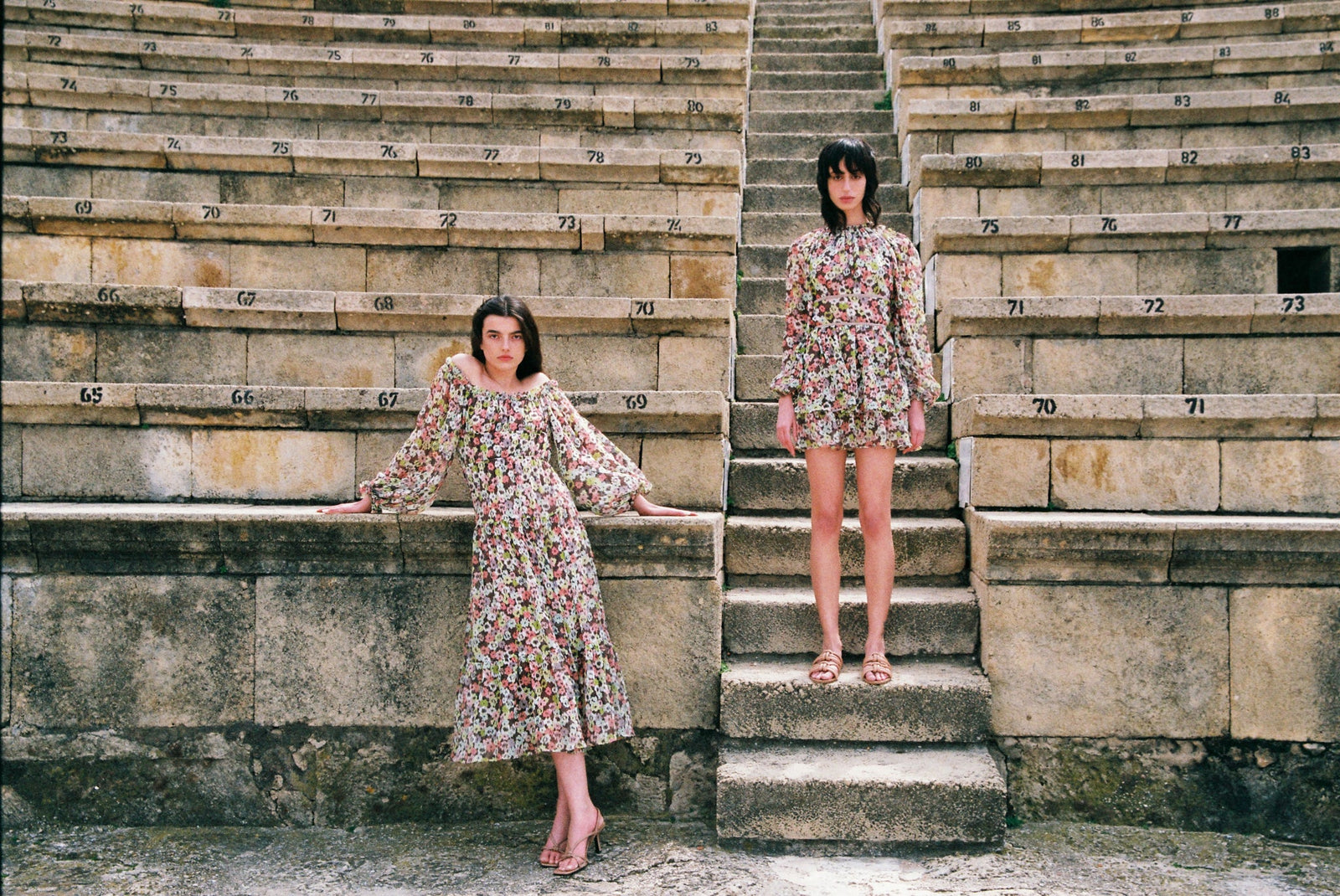 Mary Long Dress Peach Crincled Floral - Sabina Musayev | Apoella