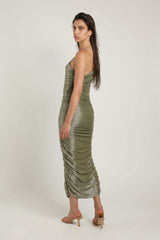 Dresses Sabina Musayev Melissa One Shoulder Midi Dress Olive Green Sparkle Apoella