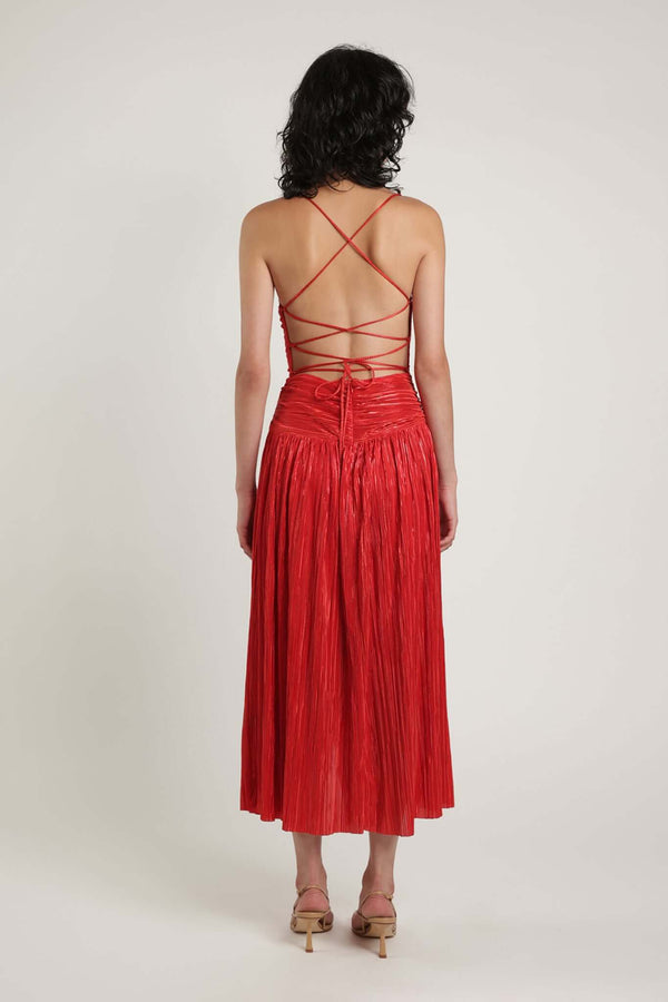 Dresses Sabina Musayev Shaan Cowl-neck Midi Dress W. Open Back Radiant Red Metallic Apoella