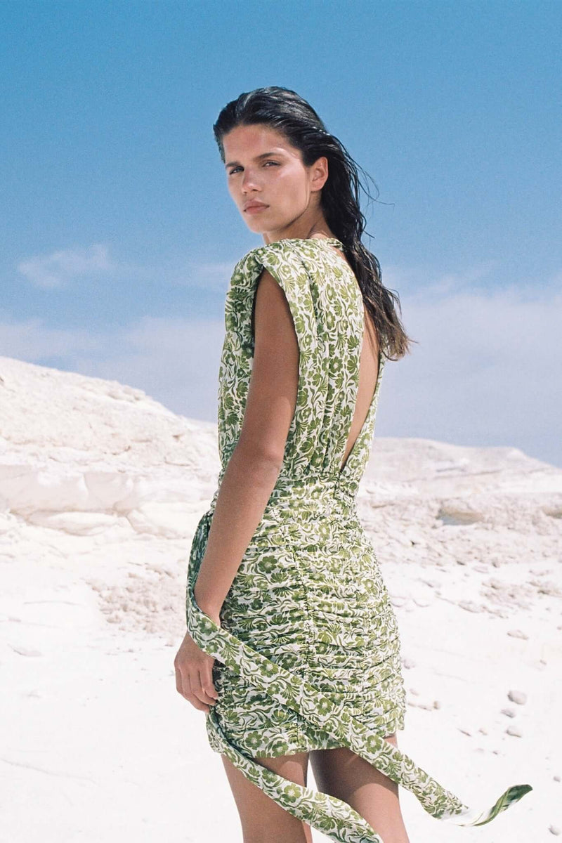 Sony Sleeveless Mini Dress W. V-neckline Green Print Floral APOELLA Sony Sleeveless Mini Dress W. V-neckline Green Print Floral APOELLA
