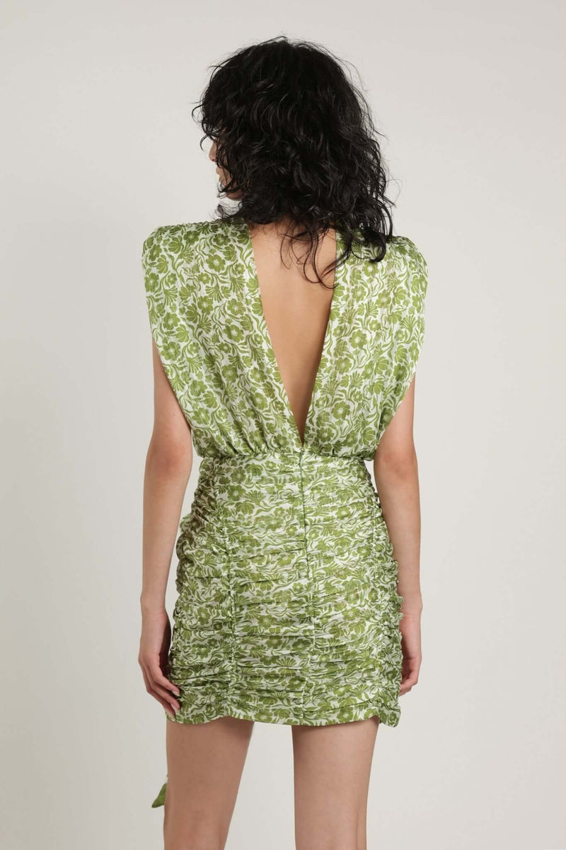 Dresses Sabina Musayev Sony Sleeveless Mini Dress W. V-neckline Green Print Floral Apoella