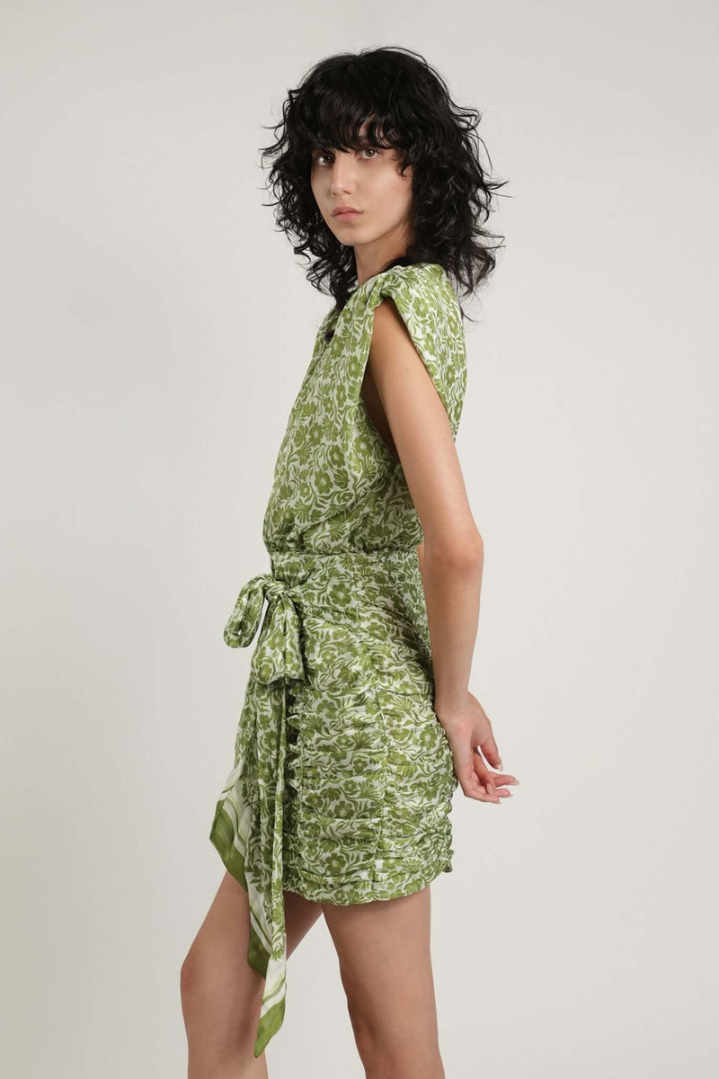 Sony Sleeveless Mini Dress W. V-neckline Green Print Floral APOELLA Sony Sleeveless Mini Dress W. V-neckline Green Print Floral APOELLA