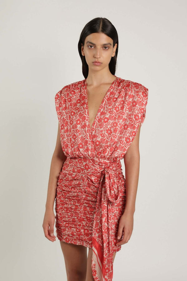 Dresses Sabina Musayev Sony Sleeveless Mini Dress W. V-neckline Red Print Floral Apoella