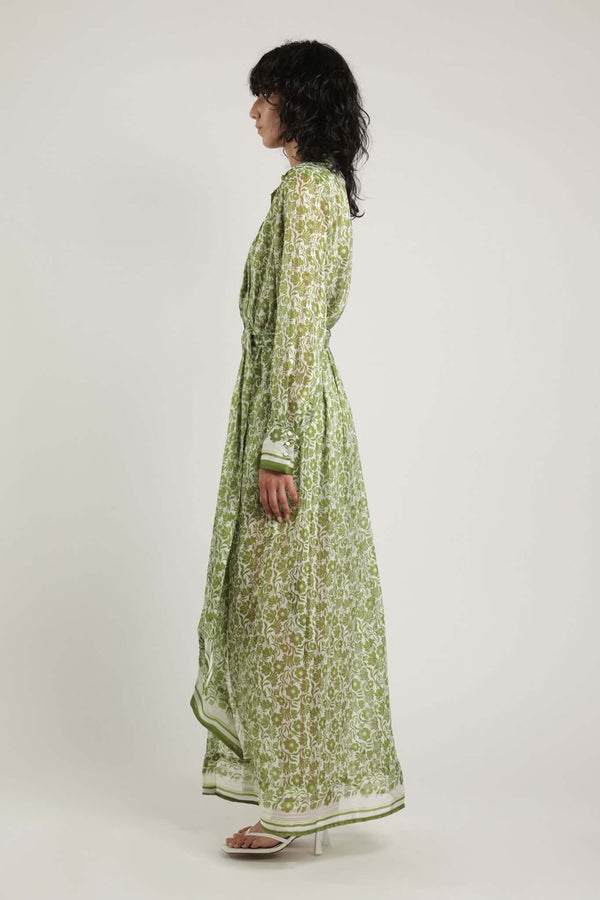 Dresses Sabina Musayev Yana Long Sleeved Midi Dress W. Collar Green Print Floral M / Green Apoella