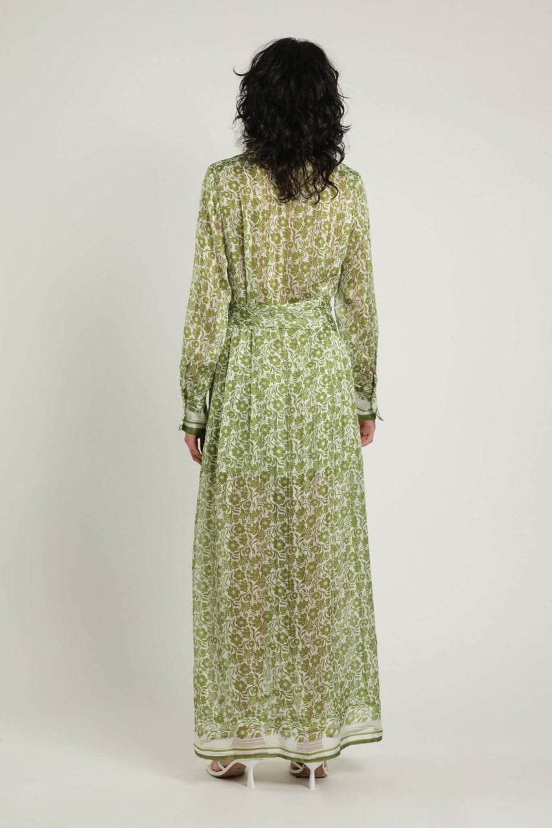 Dresses Sabina Musayev Yana Long Sleeved Midi Dress W. Collar Green Print Floral M / Green Apoella