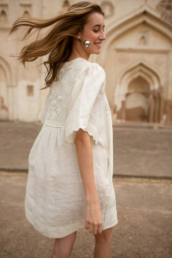 Dresses Scarlett Poppies Dorra Embroidered Yoke Linen Tunic Simply White Apoella
