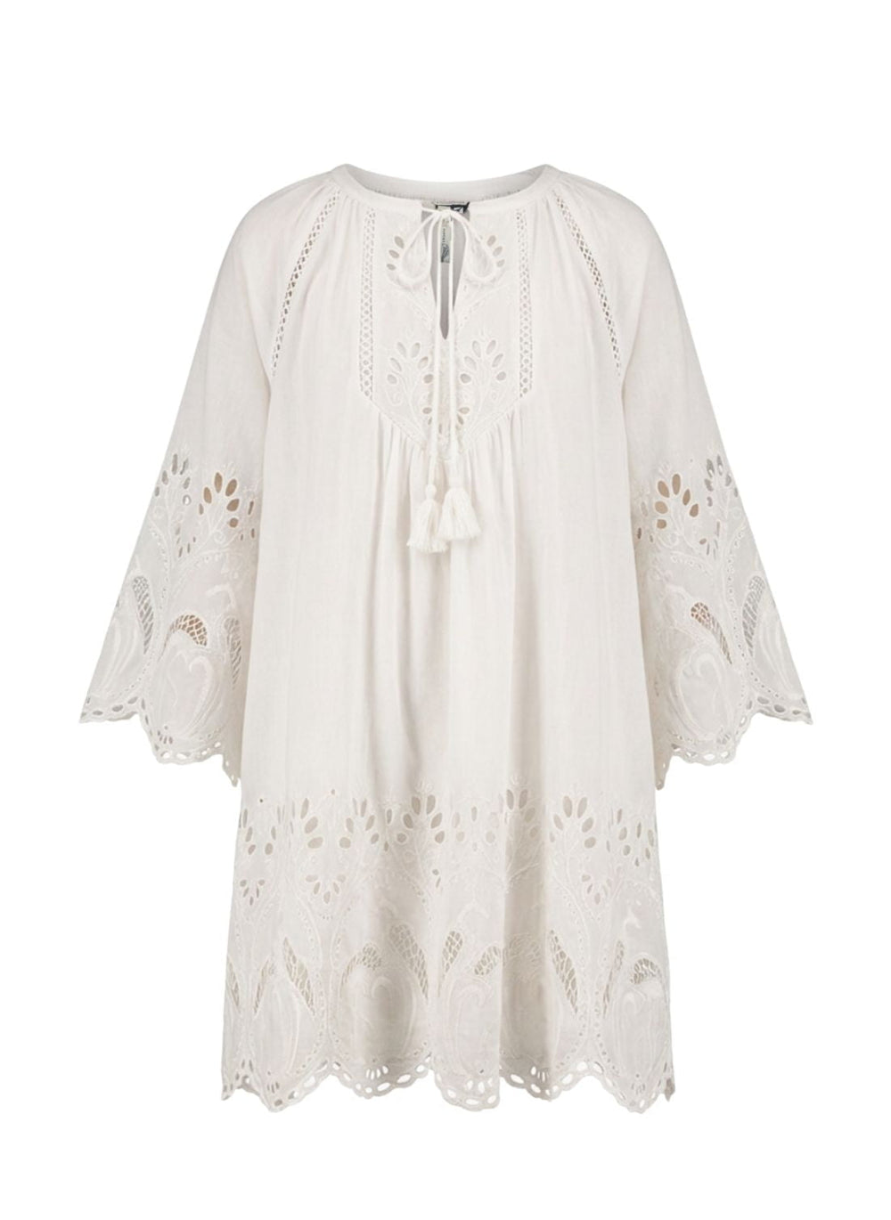 Flamingo Oasis Embroidered Short Dress Antique White Flamingo Oasis Embroidered Short Dress Antique White