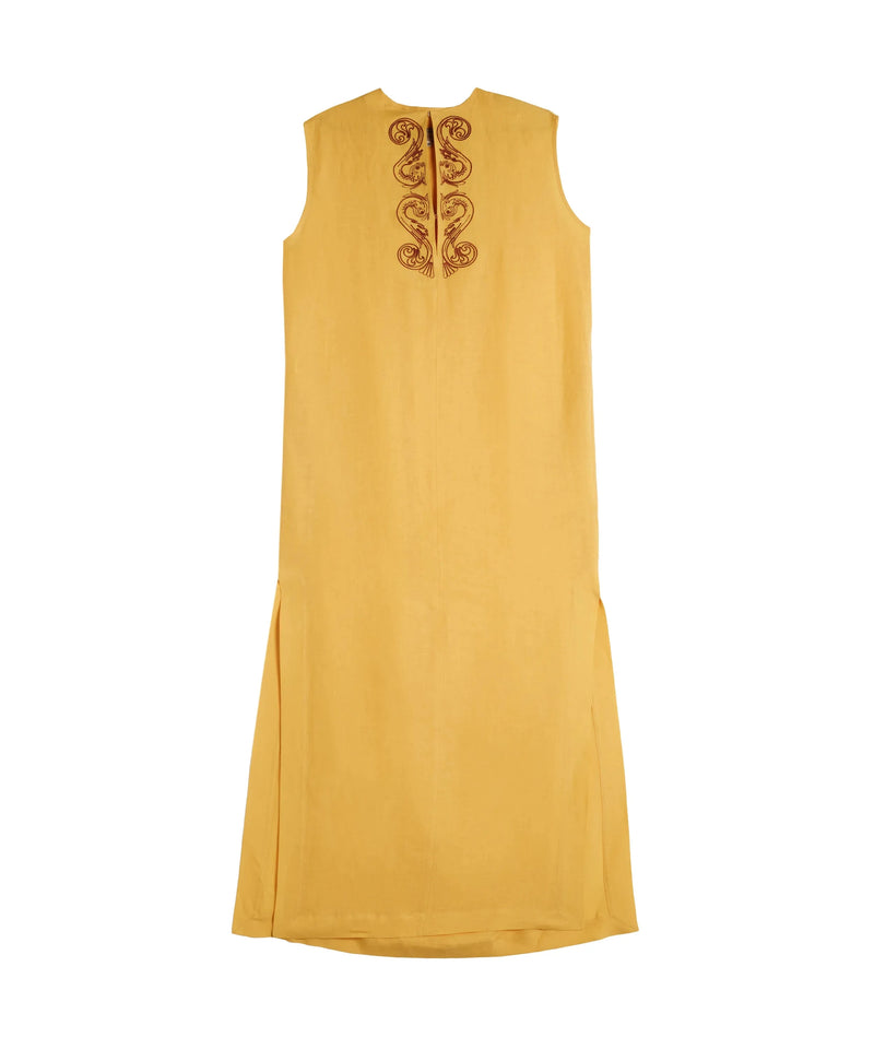 Dresses Zeus n Dione Achivada Sleeveless Embroidered Linen Caftan Yellow Apoella