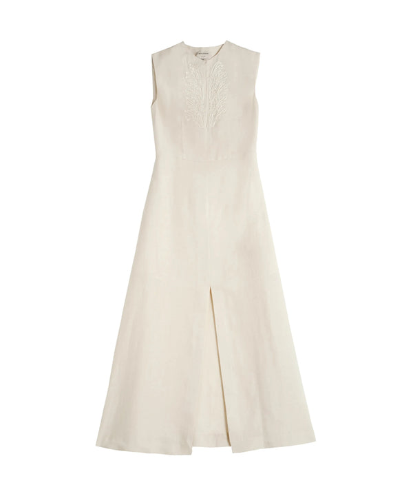 Dresses Zeus n Dione Fish Sleeveless Long Linen Dress Ivory Apoella