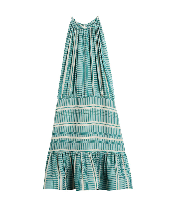 Dresses Zeus n Dione Kteni Halter Mini Textured Silk Dress Ivory/Aqua 38 / Aqua Apoella