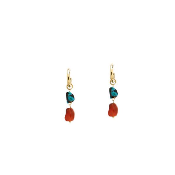 Earrings Antonia Karra Duet Long Beads Earrings Coral/Turquoise Gold Plated O/S Apoella