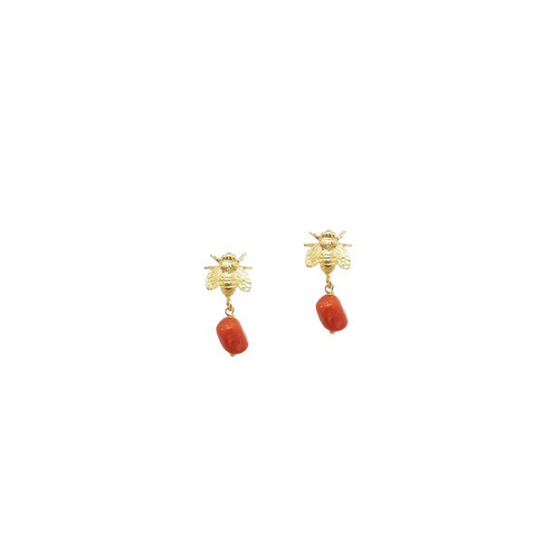 Earrings Antonia Karra Queen Bee Earrings Coral Stones Gold Plated O/S Apoella