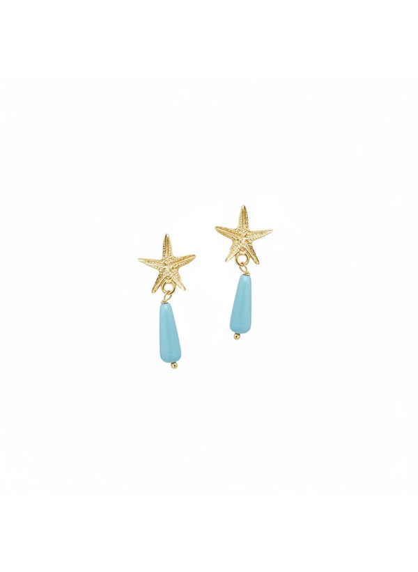 Earrings Antonia Karra Starfish Earrings Turquoise Stones Gold Plated O/S Apoella