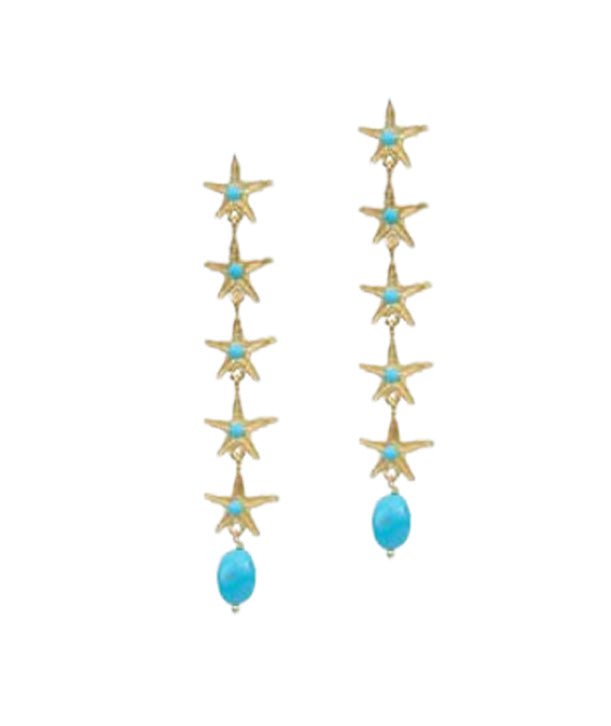 Earrings Antonia Karra Starfish Rain Earrings Turquoise Gold Pl O/S Apoella