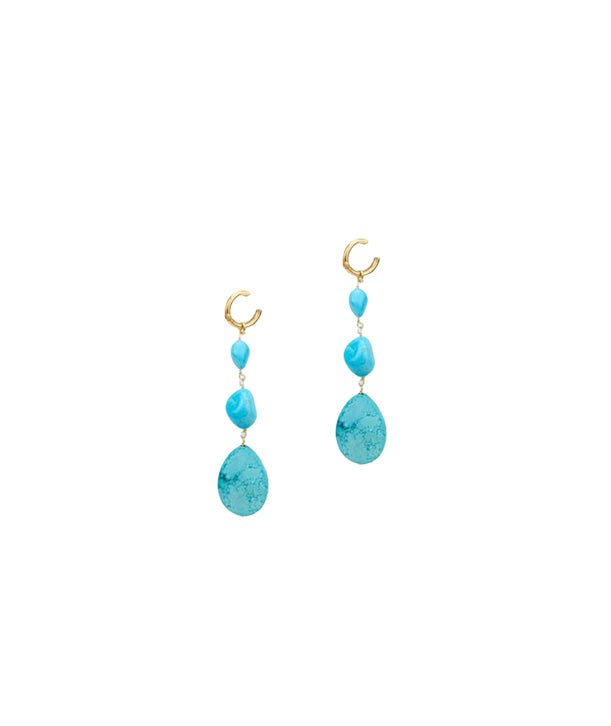 Earrings Antonia Karra Triple Drop Earrings Turquoise Gold Pl O/S Apoella