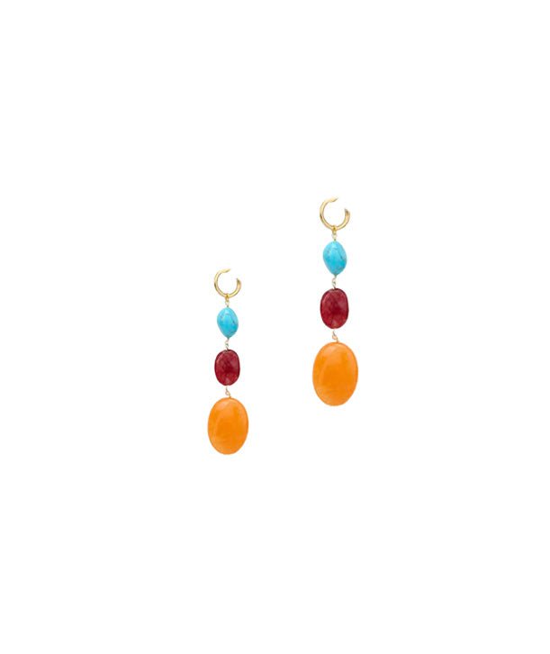 Earrings Antonia Karra Triple Drop Earrings Turquoise/Ruby/Orange Jade Gold Pl O/S Apoella