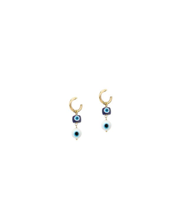 Earrings Antonia Karra Triple Eye Earrings Glass Beads Evil Eye Gold Pl O/S Apoella