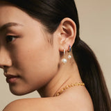 Earrings Ileana Makri Neon Blue Enamel Pearl Hoops Gold Plated O/S Apoella