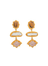 Earrings Sylvia Toledano Theodora 2 Stone Earrings Tiger Eye/Pearl/Pink Quartz O/S Apoella