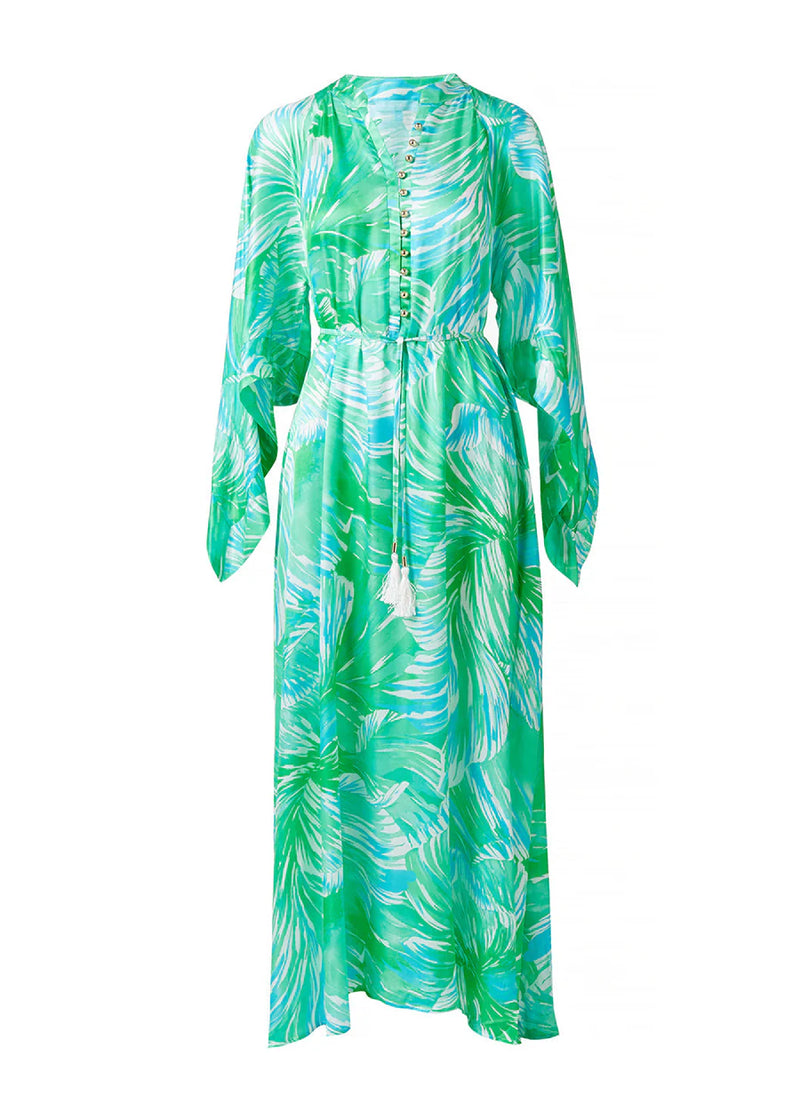 Edith Buttoned Top Belted Caftan Rainforest