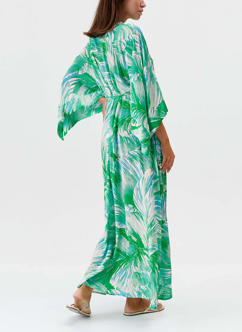 Edith Buttoned Top Belted Caftan Rainforest