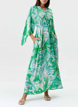 Edith Buttoned Top Belted Caftan Rainforest