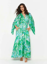 Edith Buttoned Top Belted Caftan Rainforest