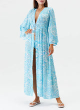 Farrah Open Front Maxi Caftan Mirage Blue