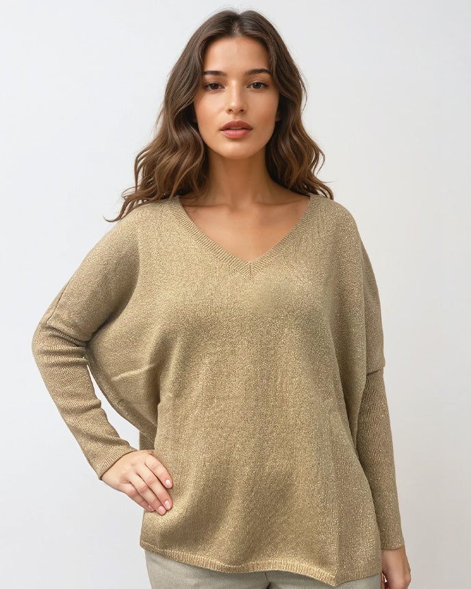 Cam Glitter V Neck Sweater Turron Glitter