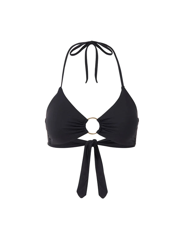 Hamburg Halterneck Ring Detail Bikini Top Black