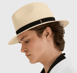 Hats Borsalino Country Panama Hat Natural Suede Ribbon Black 57 Apoella