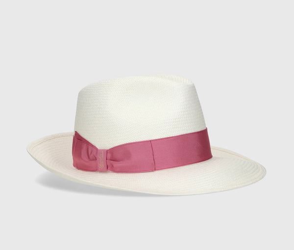 Hats Borsalino Giulietta Panama Hat White Ribbon Pink MEDIUM / White Apoella